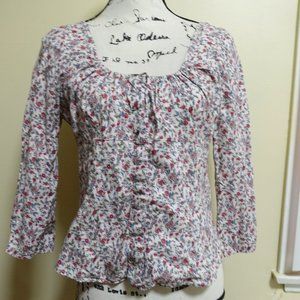 American Eagle Cotton Floral Cropped 3/4 Sleeve Blouse Light Pink